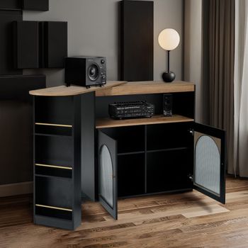 Consola en Madera y Metal Negro Elegancia y Práctico Almacenamiento