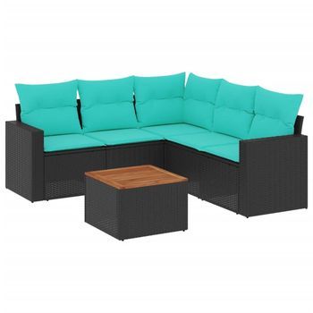 Set De Sofás De Jardín 6 Pzas Con Cojines Ratán Sintético Negro Vidaxl