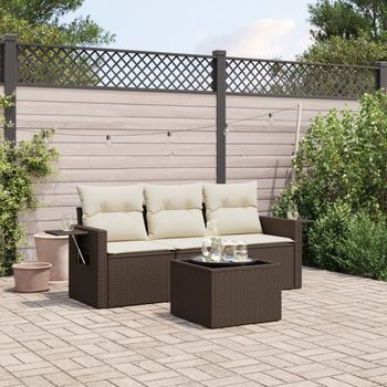 Set De Sofás De Jardín 4 Uds | Juego De Muebles De Jardín Y Cojines Ratán Sintético Marrón Cfw96111