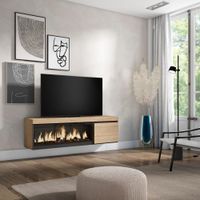 mueble tv efecto madera roble 158x35x45cm chimenea efecto fuego