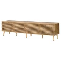 mueble de tv de 180 cm para salon madera natural puertas de rejilla y 6 compartimentos