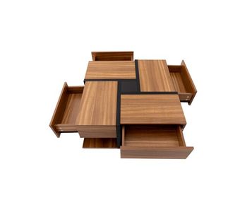 Mesa de centro cuadrada de alto brillo de panel de partículas con 4 cajones,natural