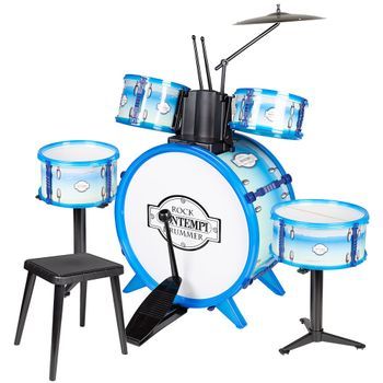Bontempi - Batería De Juguete Con Taburete Music Academy, 1 Bombo, 4 Tambores, 1 Platillo Y 2 Baquetas Para Niños +3