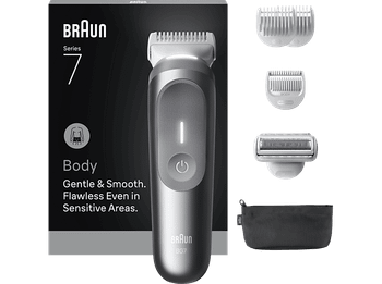 Afeitadora corporal - Braun BodyGroomer Series 7 BG7550, +4 cabezales y peines de rasurado 2 accesorios, Afeita Y Recorta, Wet&Dry, Gris