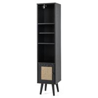 costway gabinete de almacenamiento de ratan armario delgado independiente con puerta estante ajustable para sala de estar 295 x 295 x 137 cm negro