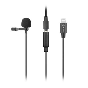 Micrófono Boya BY-M2 Solapa Condensador Omnidireccional con Cable Lightning de 6 m