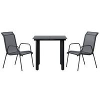 juego de comedor para jardin 3 piezas  mueble de jardin acero y textilene negro