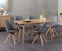 nordic 150cm oak dining table with oscar fabric round leg chairs