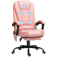 vinsetto silla de oficina con 7 puntos de masaje con reposapies retractil rosa