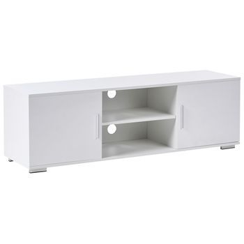 Mueble Tv Moderno Con Puertas Gestión De Cables Patas De Metal Mdf Blanco Chilliwack