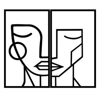 Decoración Pared De Metal Woman Face Negro 39x66 Cm (2 Piezas)