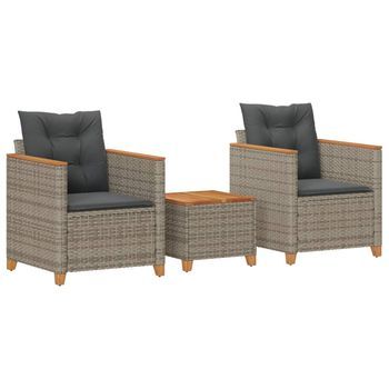Mesita Y Sillas Con Cojines 3 Uds | Conjunto De Mesa Y Sillas Ratán Pe Madera Acacia Gris