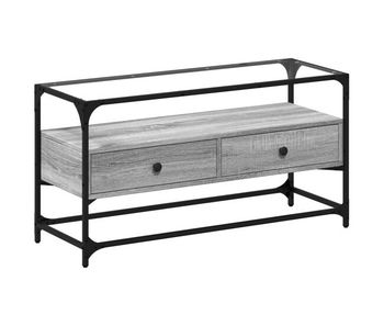 Mueble tv - mesa de tv cristal y madera ingeniería gris sonoma 98x35x51 cm