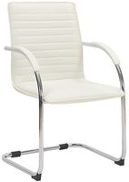 silla cantilever metalica con asiento en simil cuero blanco
