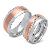 alianzas de boda de acero inoxidable parcialmente chapadas en oro rosa