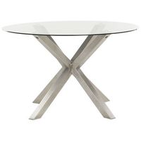 mesa de jardin moderna acero inoxidable r 120 cm tablero de vidrio plateado maletto