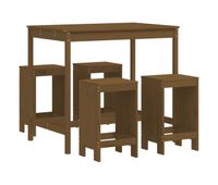 mesa y taburetes altos de jardin 5 piezas madera pino marron miel