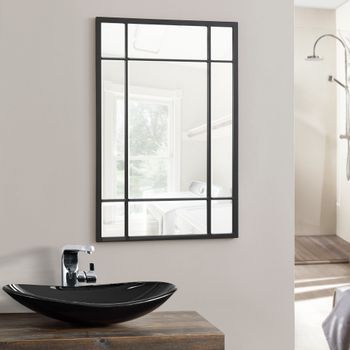 Espejo De Pared Colobraro Rectangular Para Baño Mdf 90 X 60 Cm - Negro Mate [en.casa]