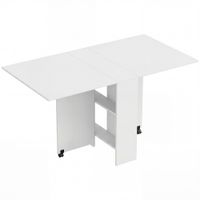 homcom mesa plegable de comedor con ruedas alas abatibles y estantes para 4-6 personas 75x140x74 cm blanco