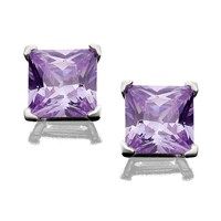 silver square lavender cubic zirconia stud earrings - 6mm - f0441