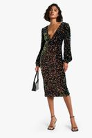 vestido tall mini escotado de lentejuelas con mangas de globo negro