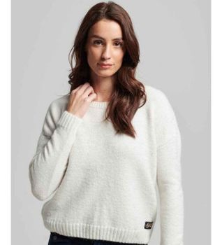 Superdry para mujer. W6110500A Jersey de cuello redondo Essential blanco (L), Casual, Poliéster, Manga larga