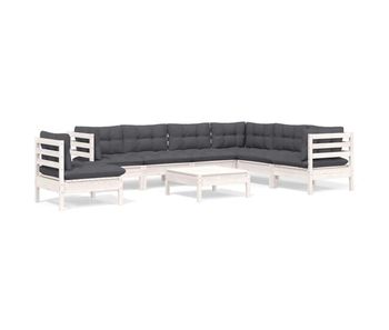 Muebles de jardin 8 piezas con cojines blanco madera maciza pino