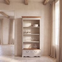 libreria de pino y chapa de roble crema con 2 cajones