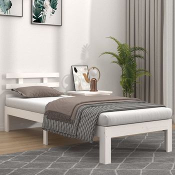 Cama Individual | Cama Para Adultos | Estructura De Cama Individual Madera Maciza Blanca 90x190 Cm Cfw234862
