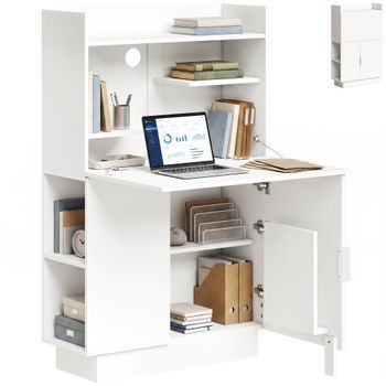 Escritorio Plegable Para Oficina En Casa De Tablero De Partículas Blanco, Homcom, 80 X 30 X 128 Cm – Blanco