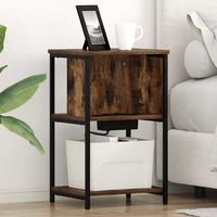 armario de noche - mueble para dormitorio - madera de ingenieria y acero - roble ahumado 38x31x61cm