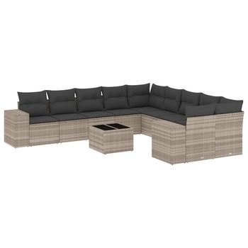 Set De Sofás De Jardín 11 Piezas Y Cojines Ratán Sintético Gris