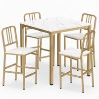 costway conjunto de mesa de comedor para 4 personas con superficie de marmol falso mesa cuadrada moderna y 4 taburetes para rincon blanco