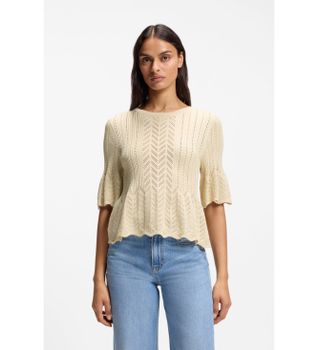 BOSS para mujer. 50565060 Jersey Farda beige (M), Casual, Viscosa, Manga corta