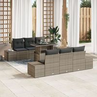 conjunto de sofas de jardin de 7 piezas con cojines gris ratan poliester v2192 unico  gris