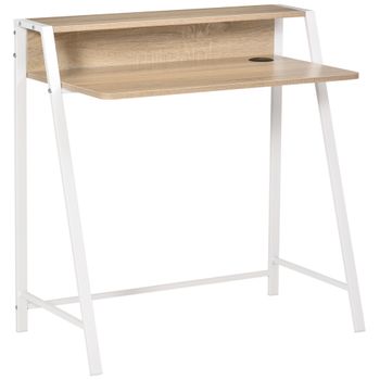 HOMCOM Escritorio Mesa de Ordenador 84x45x85cm con Encimera de Madera y Patas de Metal Estilo Moderno para Oficina Roble   Aosom España