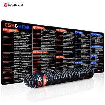 Alfombrilla de ratón con programación EXCO CSS HTML, atajos de ingeniero Web grande, hoja de trucos, teclado, alfombrilla de escritorio, borde cosido, antideslizante