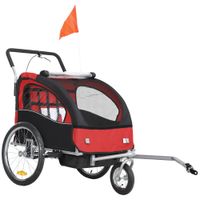 homcom remolque de bicicleta para ninos 2 en 1 con cinturon de seguridad de 5 puntos reflectores bandera y cortina cortavientos rojo   aosom espana