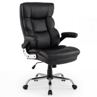 costway silla de escritorio ergonomica de cuero negro con altura ajustable balanceo reposabrazos abatibles y ruedas para oficina o estudio