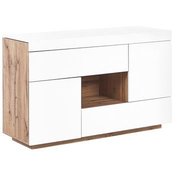 Aparador de Mdf Chapa Blanco Madera Clara 2 En 1 Escritorio Cajones Estante Almacenaje Goran