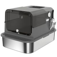 pawhut arenero para gatos de acero inoxidable xxl con tapa abatible laterales altos entrada superior pala negro