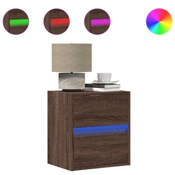 Mesita De Noche De Pared Con Luces Led Roble Marrón