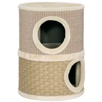 pawhut barril rascador para gatos de 2 niveles altura 49 cm tonel de escalada con cama cubierto de sisal caqui y cafe