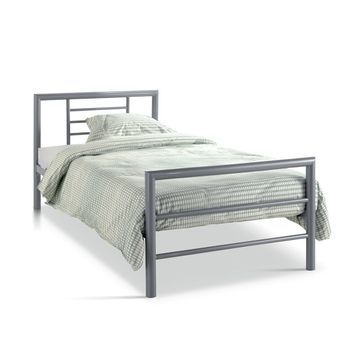 Cama Individual Echo De Metal, 90x200 Cm, Gris Brillante Con Somier Incluido