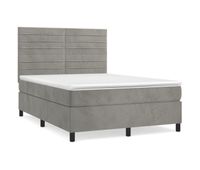 cama box spring con colchon terciopelo gris claro 140x200 cm rayas horizontales