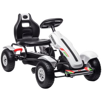 HOMCOM Go Kart a Pedales para Niños con Asiento Ajustable Neumáticos de Goma Freno de Mano Carga 50 kg 121x58x61 cm Blanco   Aosom España