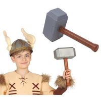 accesorio de disfraz martillo vikingo para ninos y adultos con cabeza gris y mango marron