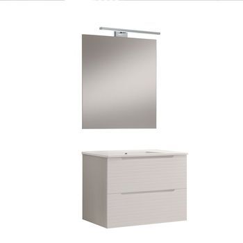 Kibath Mueble De Baño Con Lavabo, Espejo Y Aplique Led Boreal 60x45 Cm Acabado Blanco Mate 2 Cajones Suspendido