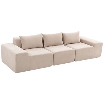 HOMCOM Sofá 3 Plazas de Chenilla 320 cm Modular con Asiento y Reposabrazos Extra Anchos Beige   Aosom España