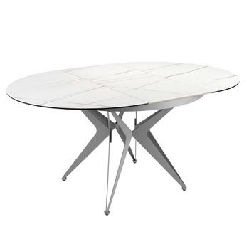 Mesa Comedor Extensible Redonda Mármol Porcelánico Y Acero Gris Angel Cerdá 1119 Ø120x77